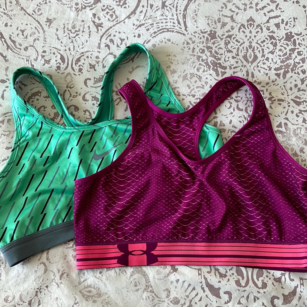 Sports bras. UA and Nike